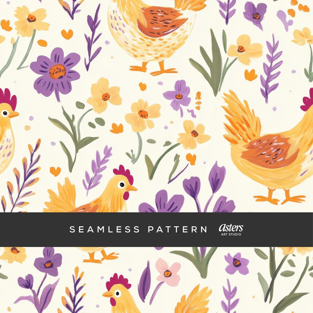 Chickens Seamless Pattern Cute Chickens Digital Paper for Spring Crafts ...