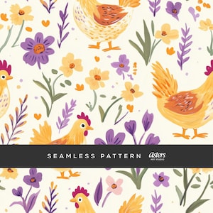 Hühner Musterdesign Niedliche Hühner Digitales Papier für Frühling Handwerk, Huhn Bauernhaus Stoff Land Ostern Designs, Oberflächenhintergrund
