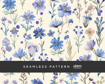 Blau Wildblumen Muster | Wasserfarben Digitales Papier | Scrapbook Hintergrund | Stoffdruck | Kommerzielle Nutzung PNG
