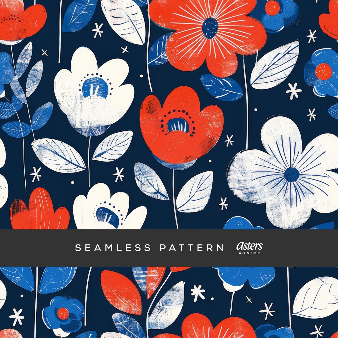 Watercolor Patriotic Floral Seamless Pattern, 4th of July Red White ...