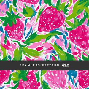 Strawberry Seamless Pattern, Preppy Pink Strawberry Digital Paper, Hand Painted Summer Fruit Repeat Background, Surface Design