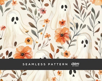 Halloween Floral Ghost Seamless Halloween Ghost Print Halloween Seamless Pattern Seamless Ghost Print Halloween Seamless Ghost Pattern