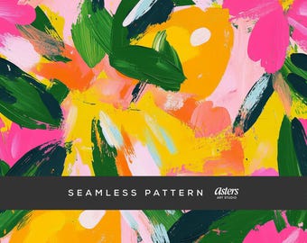 Lemons Seamless Pattern Bold Tropical Lemons Abstract Floral Digital Paper for Fabric, Commercial Use Textile Design Maximalist Summer Print
