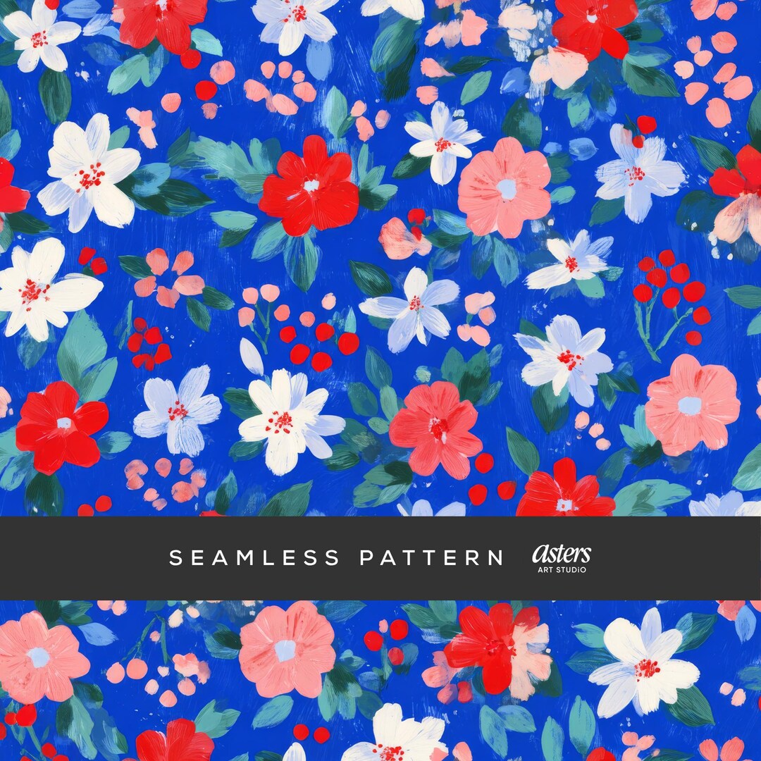 Patriotic Ditsy Floral Seamless Pattern, 4th of July Red White Blue ...