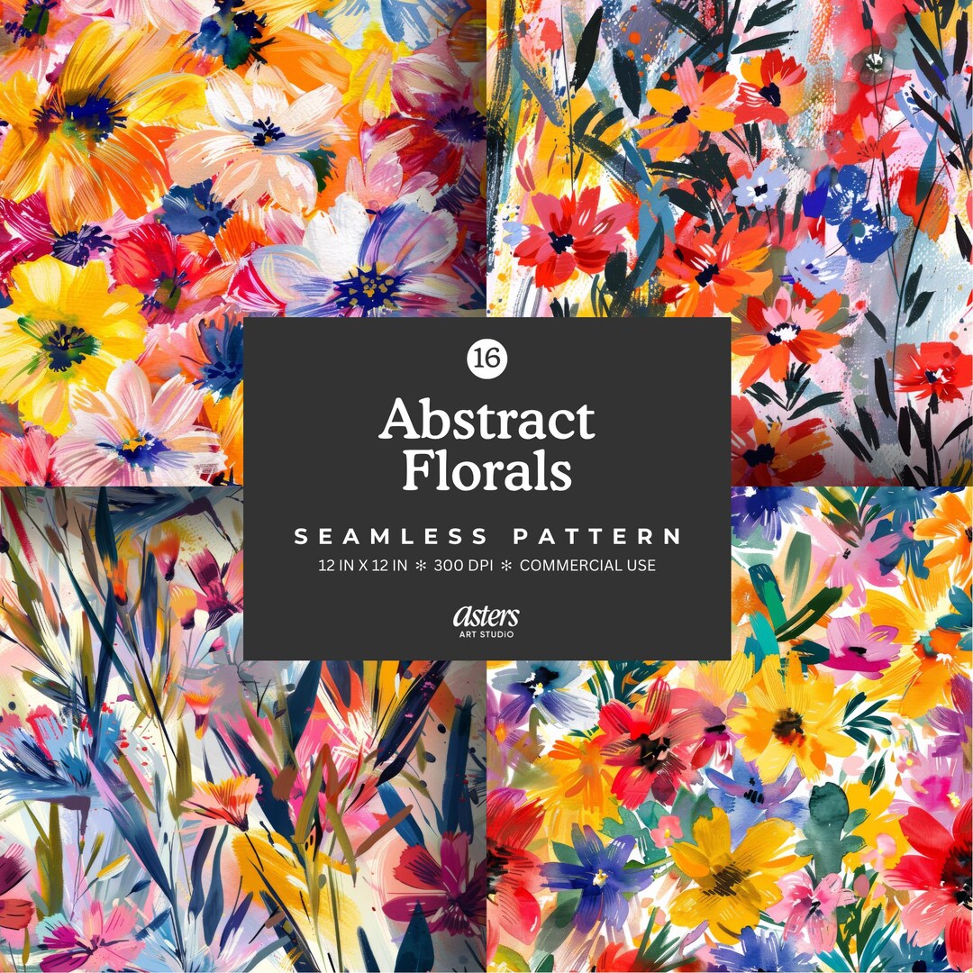 16 Abstract Watercolor Floral Seamless Pattern Bundle, Painterly Flower ...