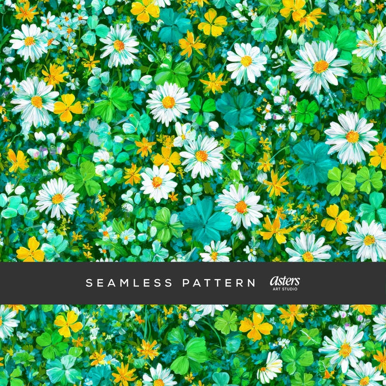 Seamless Wildflower Floral Pattern With White Daisies and Yellow ...