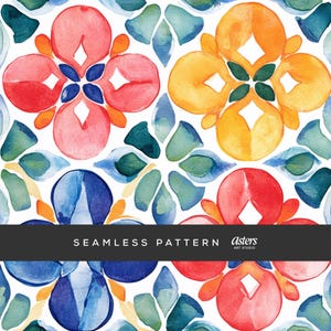 Watercolor Talavera Tiles Seamless Pattern | Mexican Tile Digital Paper PNG for Sublimation, Tumbler Wraps, Crafts, Repeat Background