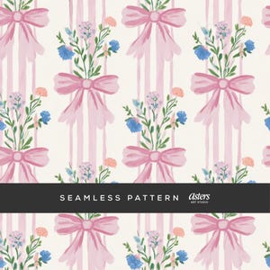 Grandmillennial akvarell sömlöst mönster, rosa rosett blommig rand digitalt papper, Cottagecore pastellfärgad omslagspapper Vintage Shabby Chic PNG