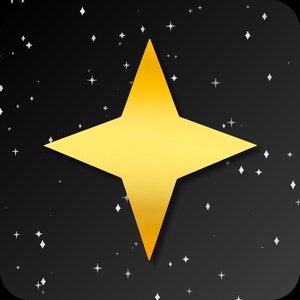 Puede incluir: Una sola estrella amarilla grande sobre un fondo negro con pequeñas estrellas blancas dispersas a su alrededor.