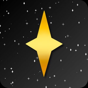 May include: A single, bright yellow star with five points, set against a black background with scattered white stars.