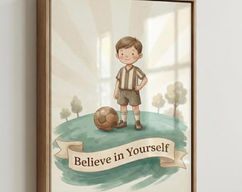 Soccer Wall Art Kids Room, Believe in Yourself, Boys Football Motivational Poster, Kids Sports Decor, INSTANT DOWNLOAD