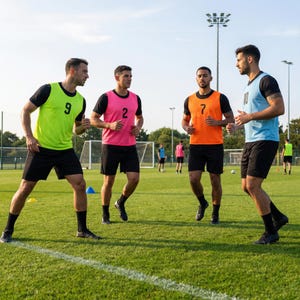 11 Numbered Training Vests + 1 Coach | Football Bib Set for Teams | Kids & Adults | 4 Colors