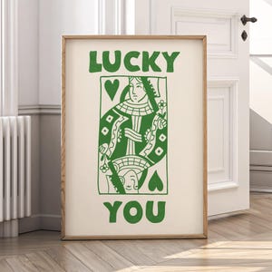 Queen of Hearts Maximalist Poster, Lucky You Wall Art, Aesthetic Home Hot Pink Decor, Funky Art Print, Quirky Wall Art, Dopamine Wall Decor