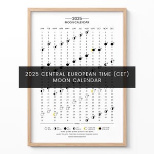 Calendário de Fases da Lua 2025, Calendário Lunar 2025, Pôster das Fases da Lua, Impressão da Lua Cheia, Arte de Parede Astrológica, Decoração Celestial, Presente da Lua Europeia