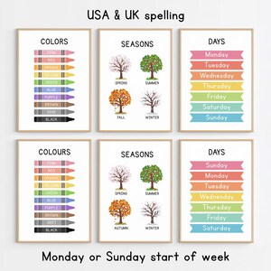 Educational Wall Art Posters Set of 12, Homeschool Learning Prints, Montessori Toddler Classroom Decor