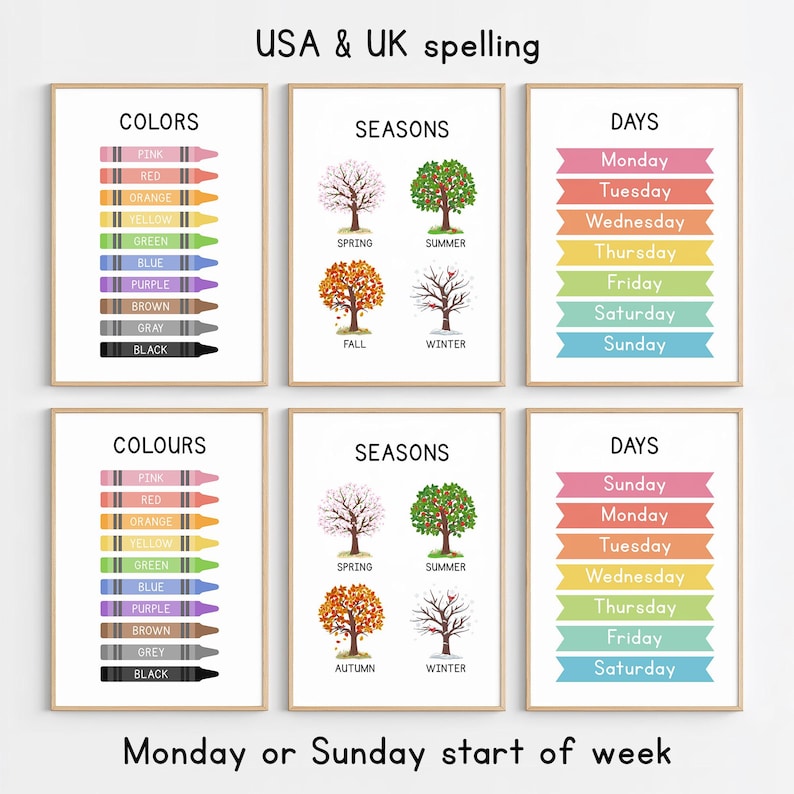 Educational Wall Art Posters Set of 12, Homeschool Learning Prints, Montessori Toddler Classroom Decor