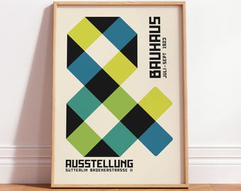 Exhibition Bauhaus Poster Print, Retro Geometric Wall Art, Mid Century Modern, Vintage Typography Decor