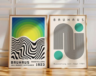Midcentury Wall Art Poster Set of 2, Abstract Modern Bauhaus Print, Geometric Home Decor
