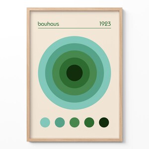 Stampa artistica "Cerchi Bauhaus", poster geometrico verde, arte murale astratta del 1923, arredamento moderno minimalista, stile di metà secolo, regalo di design retrò
