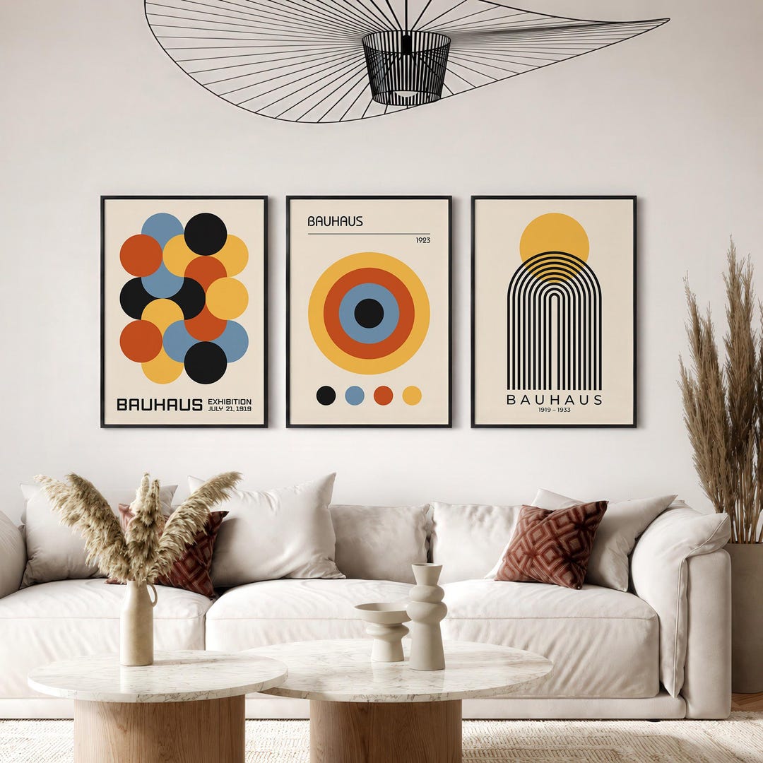 Modern Bauhaus Poster Set of 3, Mid Century Geometric Canvas Print - Etsy