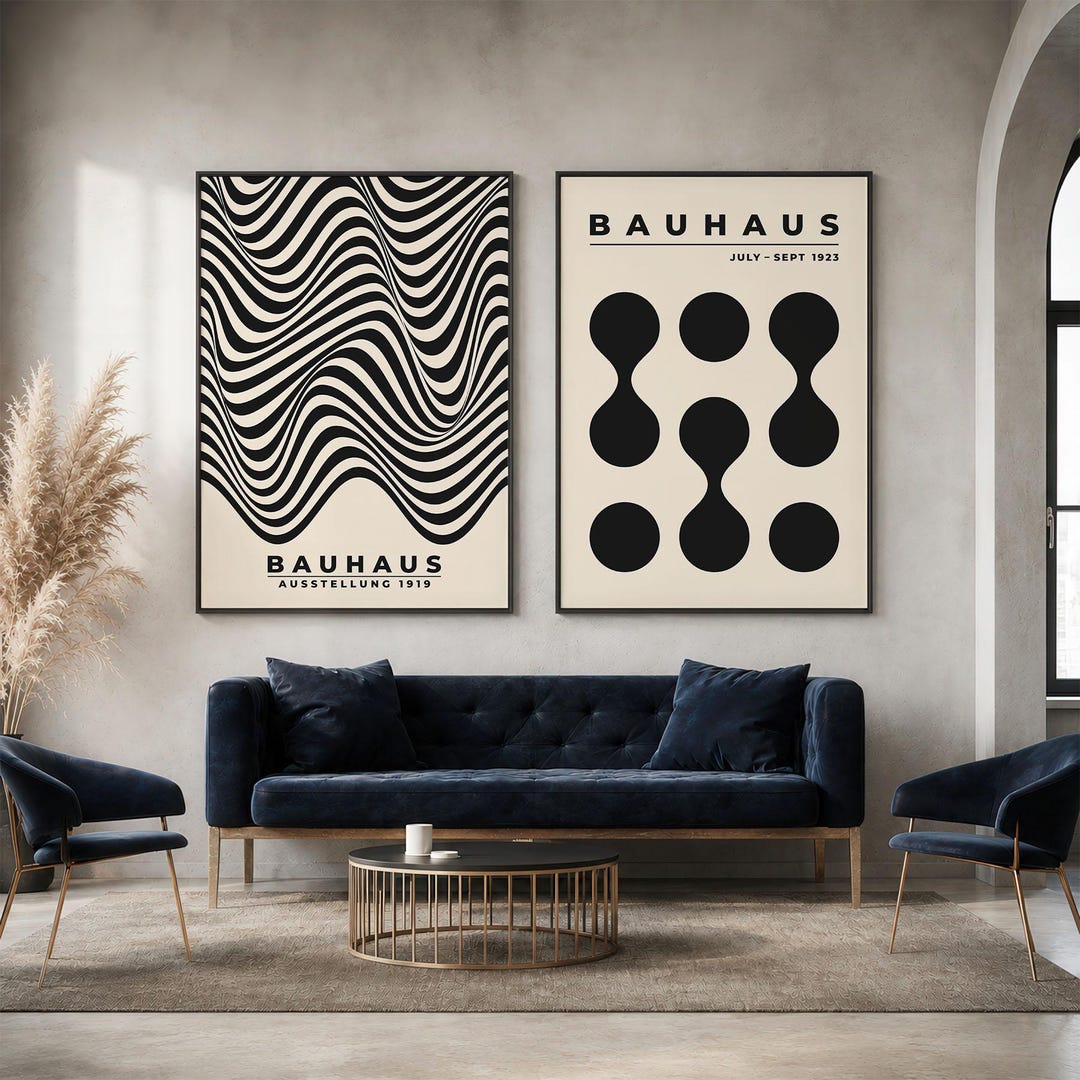Geometric Bauhaus Poster Set of 2, Retro Abstract Wall Art Prints ...