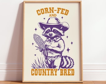 Funny Raccoon Wall Art, Trash Panda Print, Vintage Animal Poster, Retro Quirky Kitchen Decor