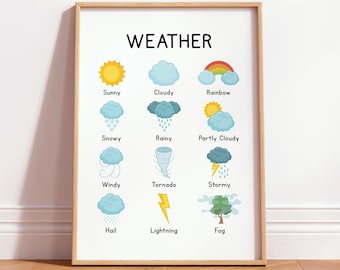 Weather Educational Poster, Kids Learning Chart, Montessori Classroom Decor, Toddler Print, Homeschool Wall Art