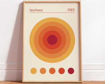 Bauhaus Print, Retro Abstract Exhibition Poster, Orange Circles Mid-Century Modern Wall Art
