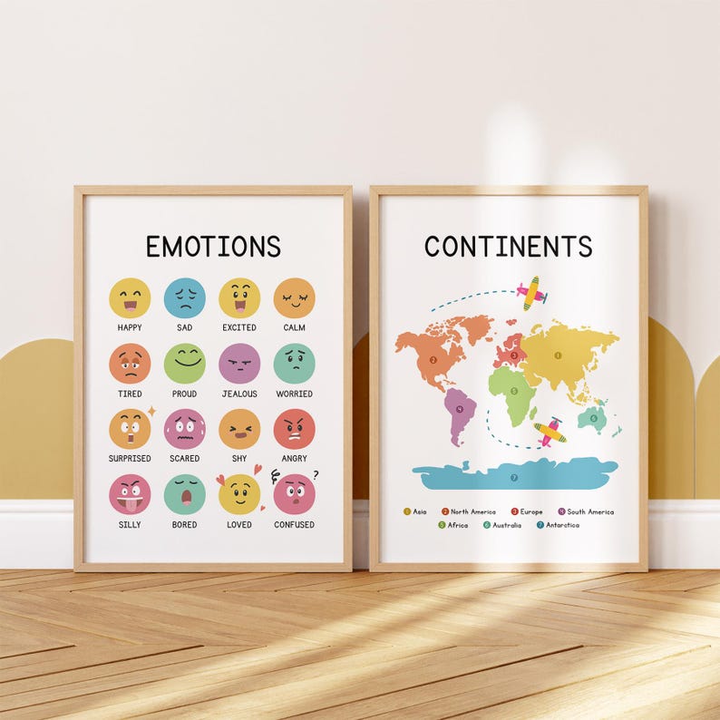 Educational Wall Art Posters Set of 12, Homeschool Learning Prints, Montessori Toddler Classroom Decor