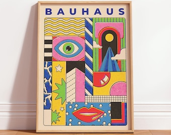 Pop Art Print, Retro Bauhaus Wall Poster, Colorful Abstract Decor for Room & Office