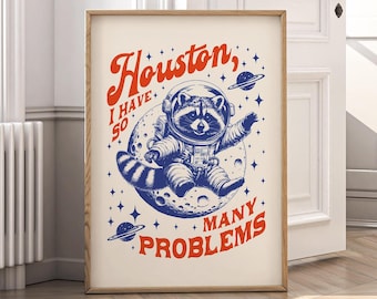 Astronaut Raccoon Print, Funny Space Poster, Retro Sarcastic Animal Wall Art