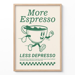 Stampa murale con citazione sul caffè, poster retrò sul caffè, decorazione murale More Espresso, stampa artistica sul caffè, arte murale per la cucina, poster STAMPATO, colori vintage