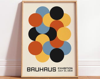 Mid Century Art Print, Abstract Bauhaus Circle Wall Poster, Retro Geometric Minimalist Home Decor