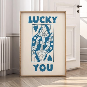 Lucky You Wall Art, Queen of Hearts Maximalist Poster, Aesthetic Home Hot Pink Decor, Funky Art Print, Quirky Wall Art, Dopamine Wall Decor