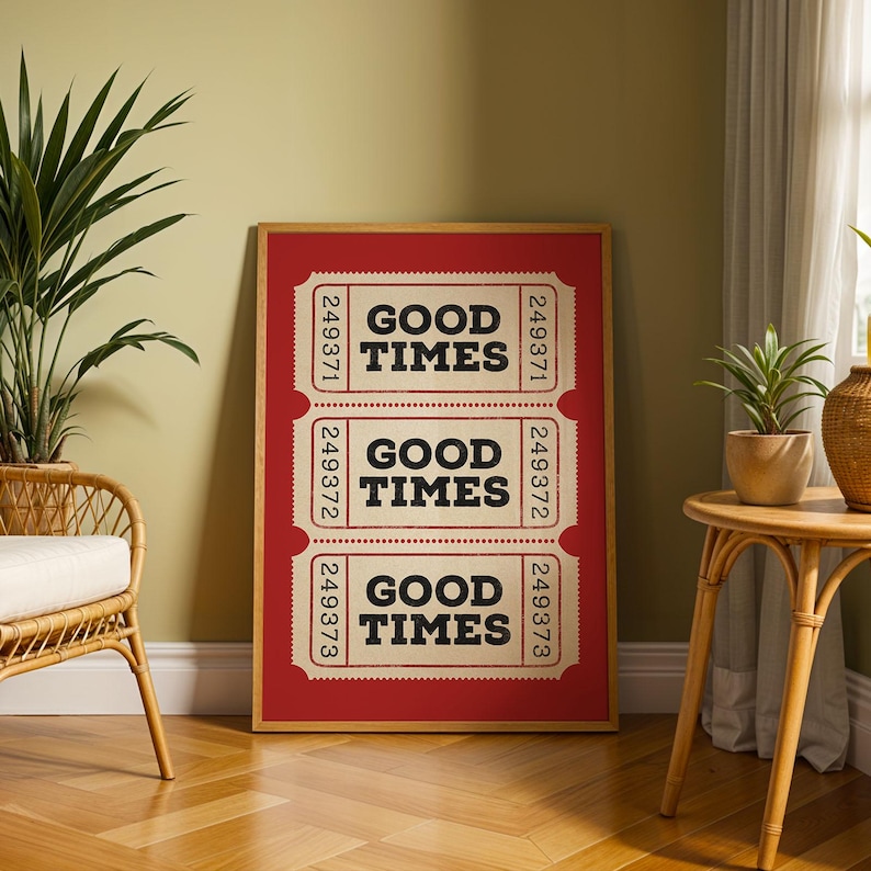 Red Good Times Ticket Poster, Trendy Wall Art Prints, Vintage Typography Retro Home Decor