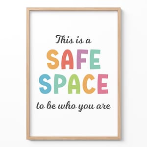 Poster "Safe Space" per bambini, decorazione murale positiva per l'aula, decorazioni colorate per la cameretta dei bambini, stampa sulla salute mentale, arte per l'ufficio di consulenza, cartello scolastico