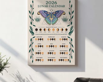 Astrologie Wandbild, Mondkalender 2026, Mondphasen Druck, spirituelles Hexen Dekor Geschenk