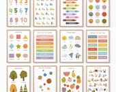 Educational Posters Set of 12, Homeschool Learning Prints & Charts, Montessori Toddler Room Wall Art