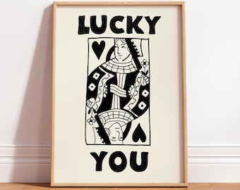 Queen Hearts Playing Card Funky Wall Art, Trendy Retro Print Decor, Aesthetic Maximalist Poster
