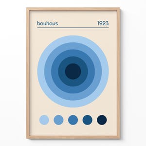Stampa geometrica blu Bauhaus, arte murale minimalista con cerchi, poster astratto del 1923, arredamento moderno per la casa, stile di metà secolo, regalo d'arte retrò