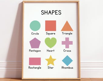 Kid Shapes Poster, Montessori Classroom Print, Educational Nursery Decor, Preschool Homeschool Wall Art