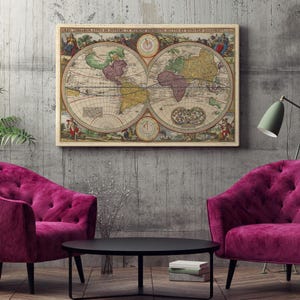Ancient World Map Reproduction of the XVII Century, Wall Art Poster, Fine Art Print