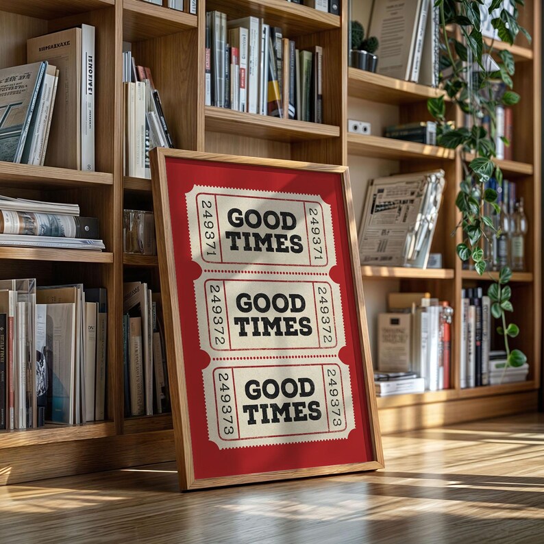 Red Good Times Ticket Poster, Trendy Wall Art Prints, Vintage Typography Retro Home Decor
