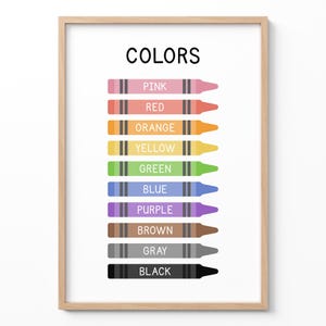 Farben Poster für Kinder, Buntstift Farbkarte Wandkunst, Montessori Klassenzimmer Dekor, Buntes Kinderzimmer Dekor,Pädagogische Kunst, Vorschulschild