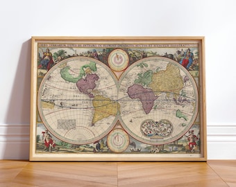 1457年に出版されたジェノヴァの世界地図のポスター複製 - Etsy 日本