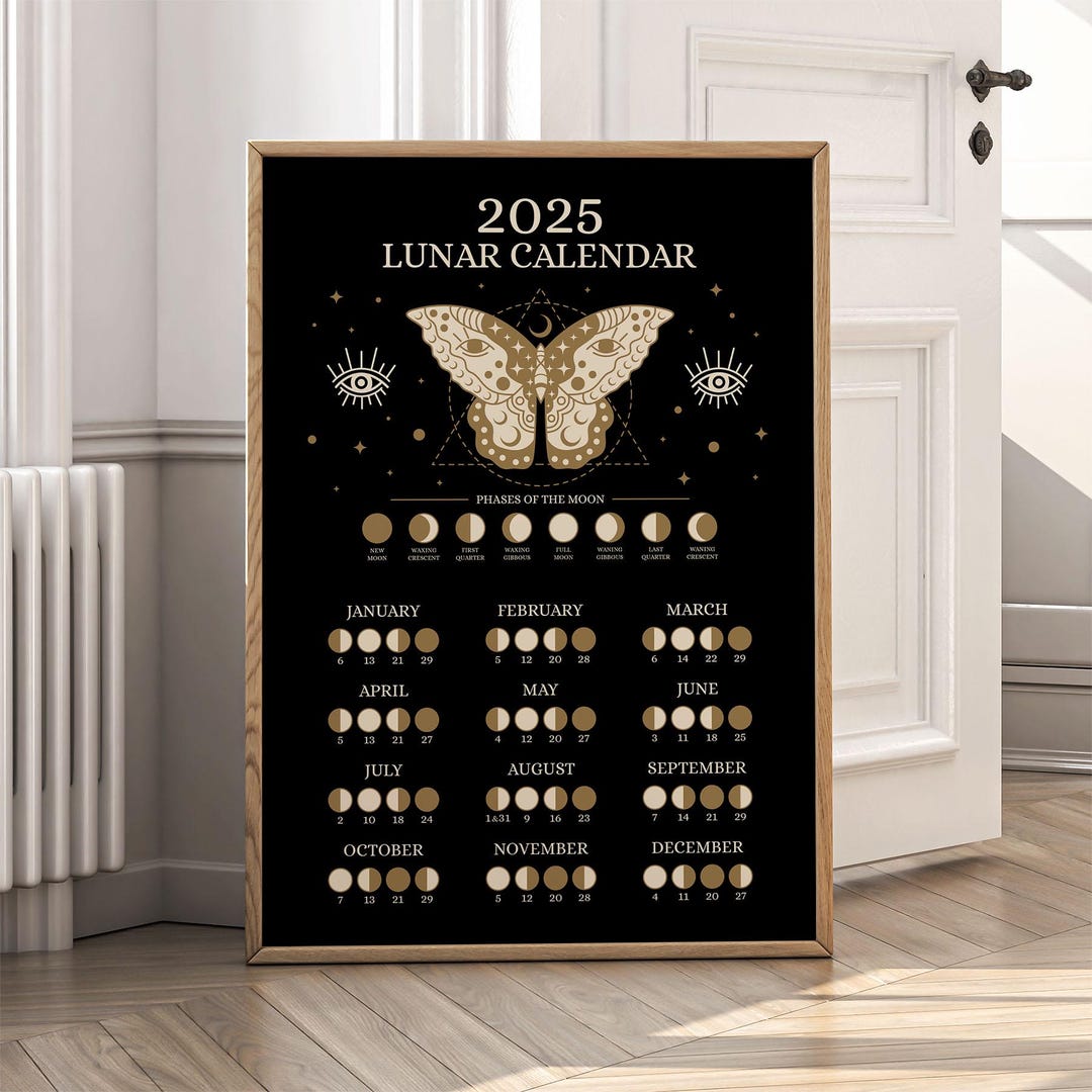 2025 Lunar Calendar Poster: Mystical Butterfly Moon Phases Wall Art ...