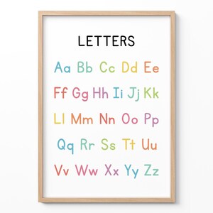 Poster dell'alfabeto per bambini, stampa da parete ABC, stampa per aule Montessori, decorazioni colorate per la cameretta dei bambini, tabella didattica, cartello per la scuola materna e per la scuola materna.
