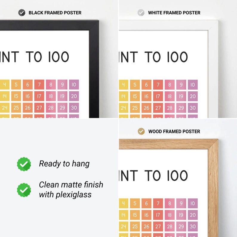 Hundred Chart Poster, Count to 100 Wall Art, Montessori Classroom Print ...