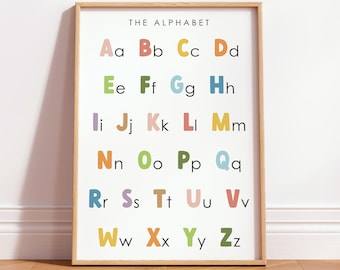 Colorful Alphabet Poster, Nursery ABC Print, Playroom Wall Art, Kids Educational Classroom Decor