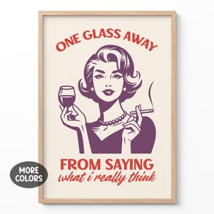 Retro Housewife Print, Trendy Bar Drinking Wall Art, Mid Century Decor, Vintage Bar Poster, Funny Wine Art, Humor Gift for Wine Lover